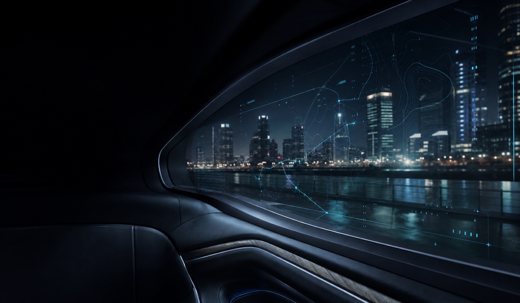 Futuristic vehicle glass operating as a transparent information display